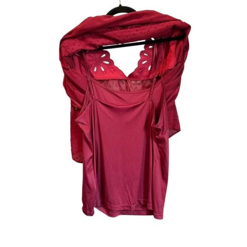 Style & Co Red Swiss Dot Embroidered Boho Blouse 1X Velvet Trim - Picture 7 of 9